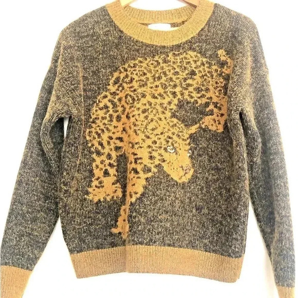 Urban Outfitter Leopard Crewneck Pullover ANIMAL Sweater Sz S Brown - Picture 4 of 6